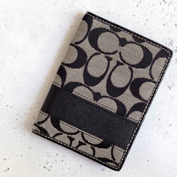 Coach Handbags - COACH WALLET - Passport Cover, Black & Grey